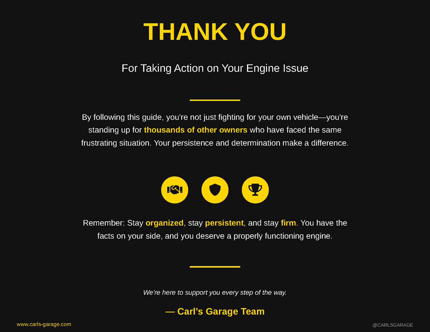Carls Garage script book thank you page